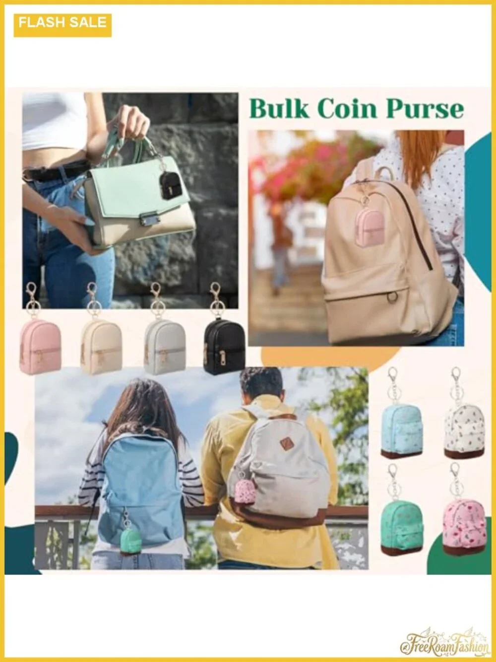 PU Leather Mini Backpack Keychain Coin Purse Set of 8 Zipper Pouch